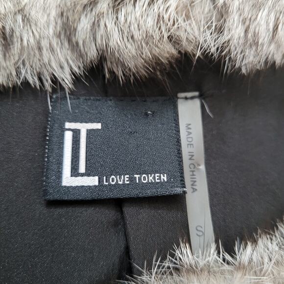 Love Token Womens Multicolor Ombre Rabbit Fur Long Sleeve Open Front Coat Size S - Picture 6 of 8